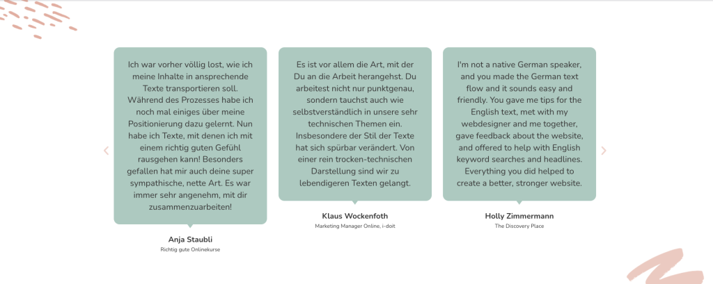 Beispiel Kundenstimmen auf der Website